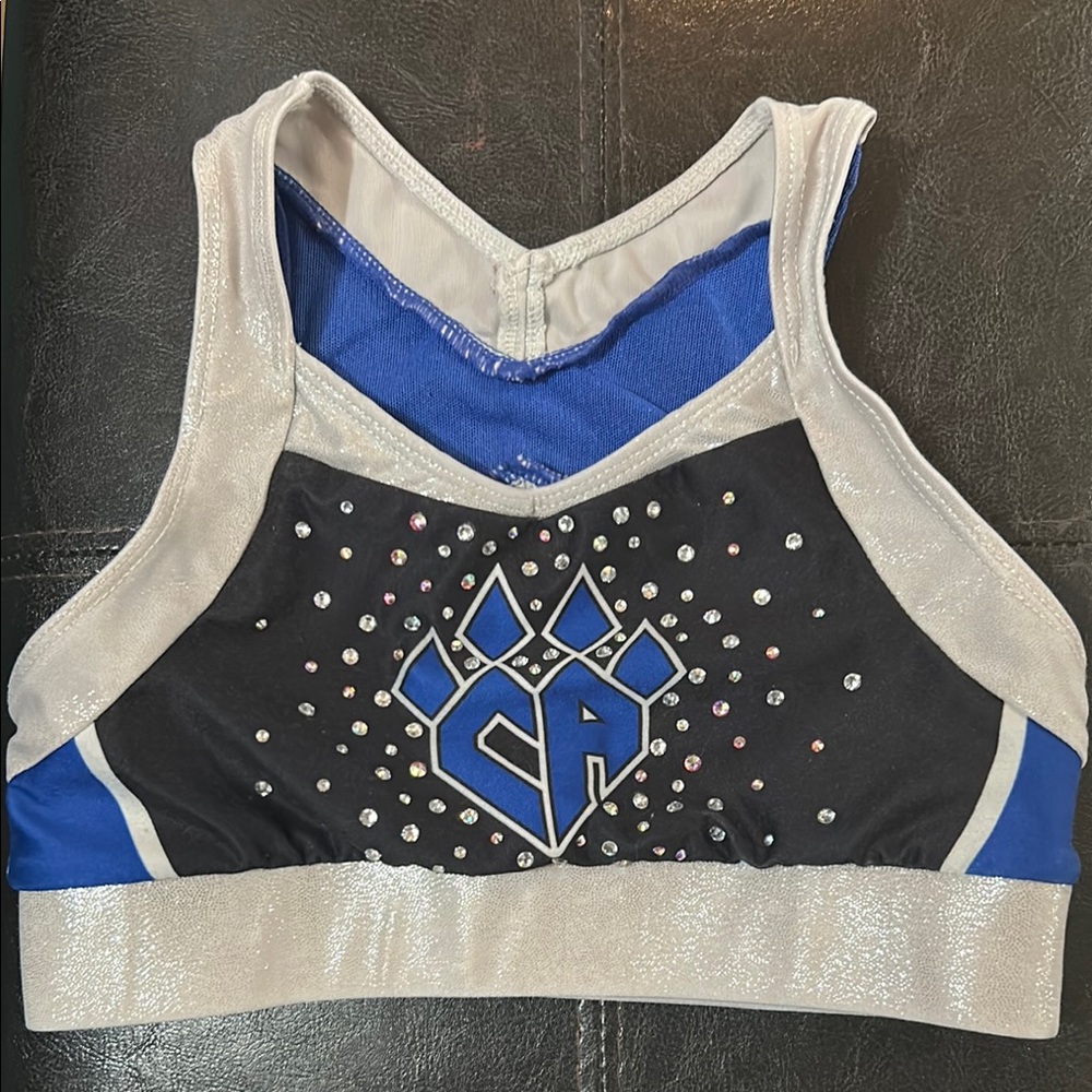 Blue and Silver Sports Bra with Sparkling Accents